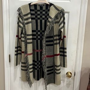 Charlie be medium plaid tan black and red sweater jacket